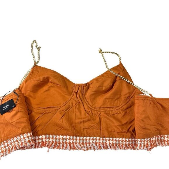 Cider Orange Tweed‎ Houndstooth Crop Top, XL - Picture 7 of 9